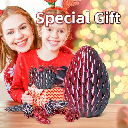 3D Printed Flying Dragon in Egg - Black Mix Red - Surprise Egg with Flexible Winged Dragon Inside