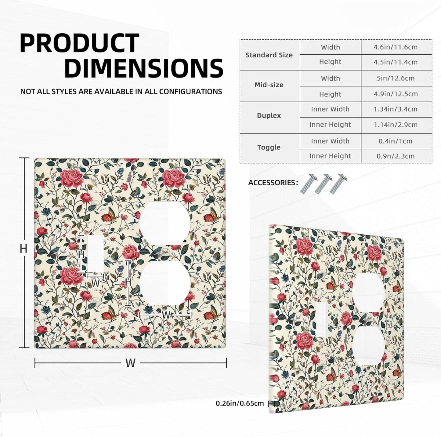 Wallplates Vintage Flowers Rose Leaf Bird Butterfly 1 Toggle 1 Duplex Switch Plate Electrical GFCI