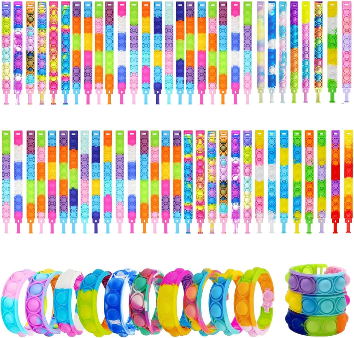 300pcs pop Random Bracelet,Pop Bubble Fidget Sensory Toys, Pop Toy Bulk for Party Favor, Classroom