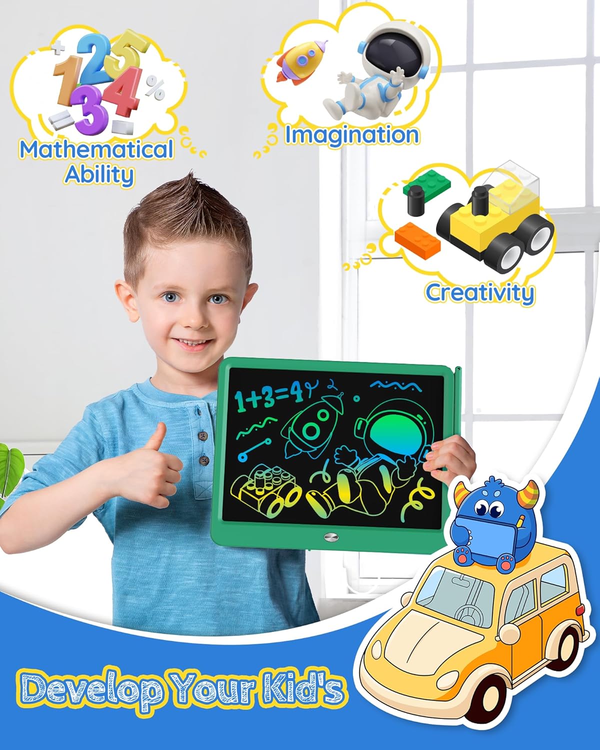 TEKFUN LCD Writing Tablet for Kids Boys Toys, 12 Inch Erasable Doodle Board Colorful Drawing Pad