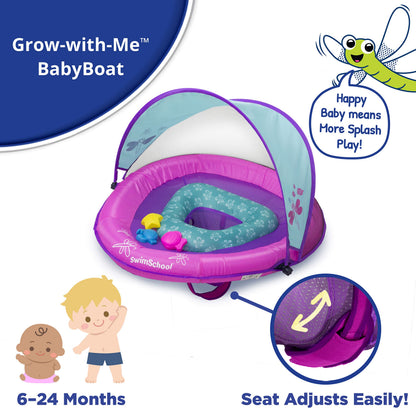 SwimSchool Deluxe Baby Pool Float with Adjustable Canopy - 6-24 Months - Baby Swim Float with