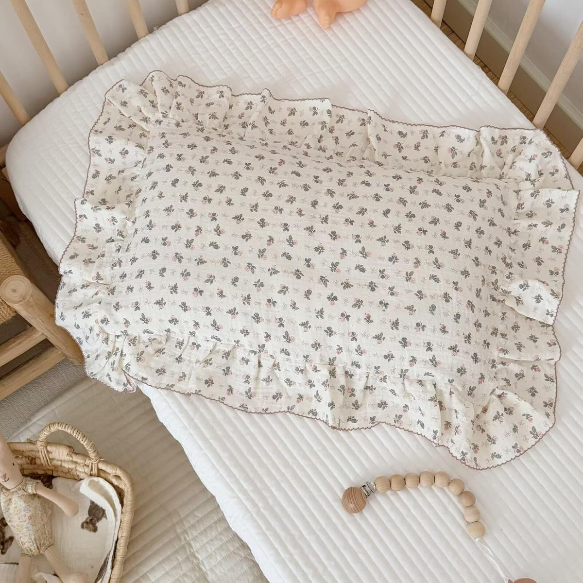 BuLuTu Muslin Cotton Kids Pillowcase Standard Size, 20"x26", Pink Bellflower Print Pillow Covers