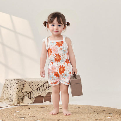 WZTYYDS Toddler Baby Girl Summer Clothes Floral Romper Tie-Up Strap Halter Jumpsuit Infant Summer