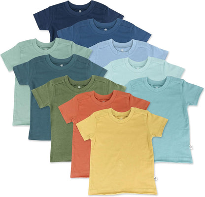 HonestBaby 10-Pack Short Sleeve T-shirts 100% Organic Cotton Baby, Toddler, Little Kids, Boys
