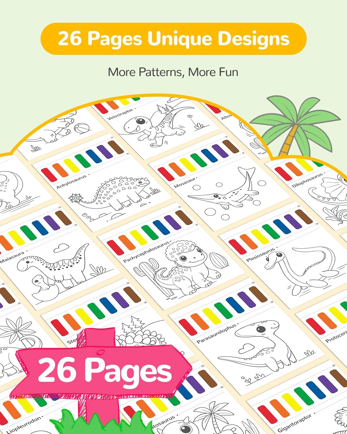 TECJOE Paint with Water Coloring Books for Toddlers, Dinosaur Series Watercolor Set with 3 Brushes