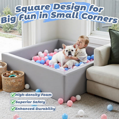 Leather Foam Ball Pit for Toddlers: Waterproof Baby Ball Pit with Soft Memory Foam - Large