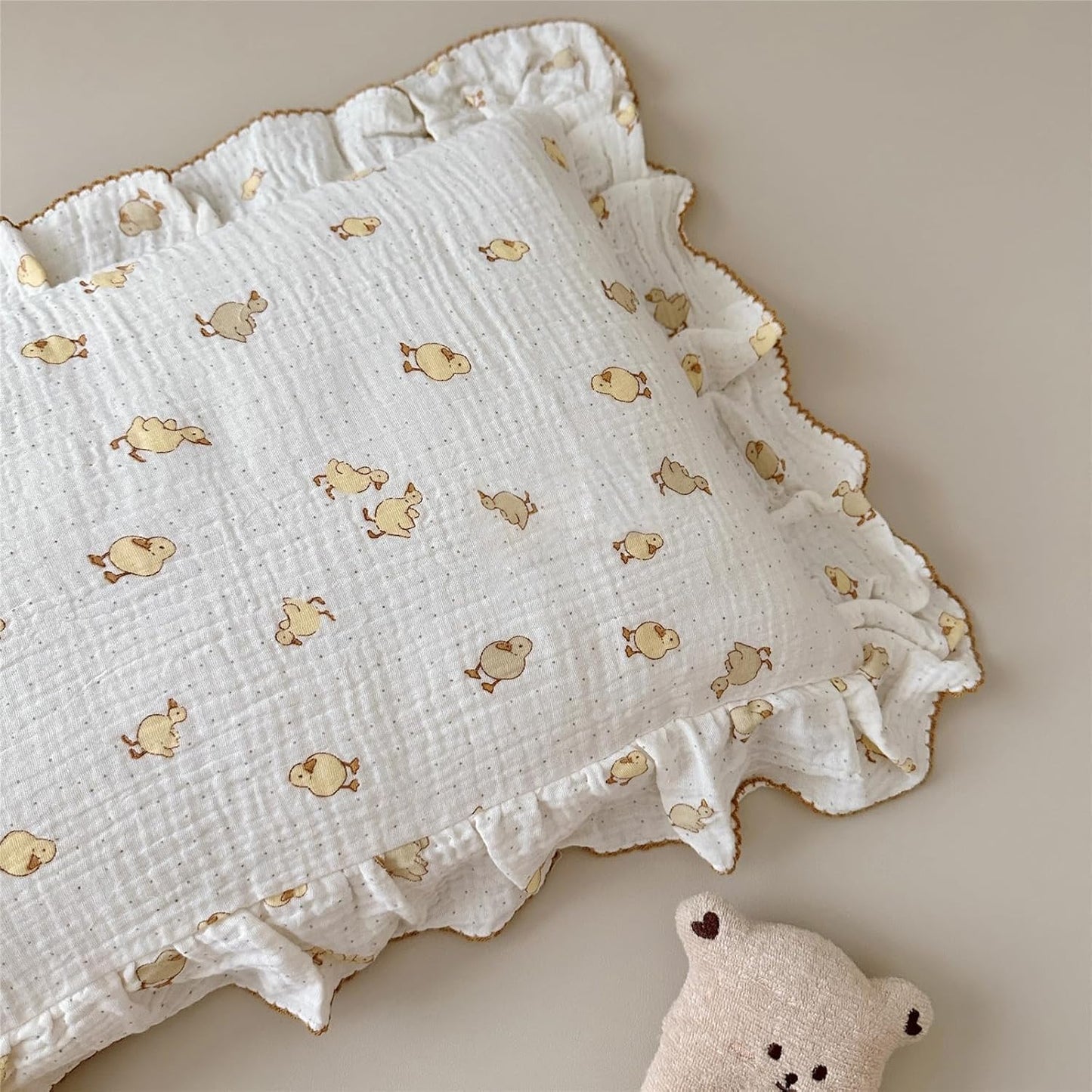 BuLuTu Duck Print Toddler Pillow Cases 20"x26", Cotton Muslin Boys Girls Pillowcase Fits Toddler