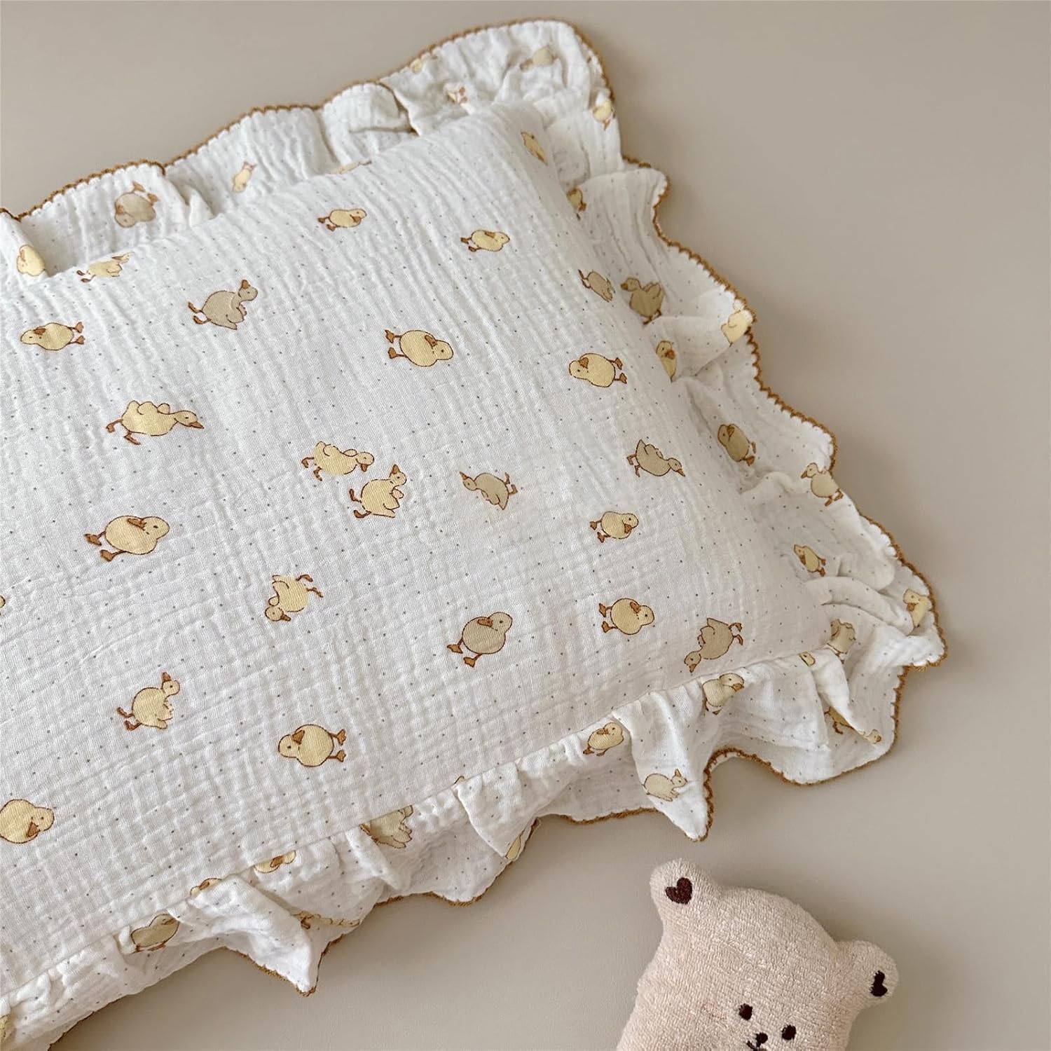 BuLuTu Duck Print Toddler Pillow Cases 20"x26", Cotton Muslin Boys Girls Pillowcase Fits Toddler