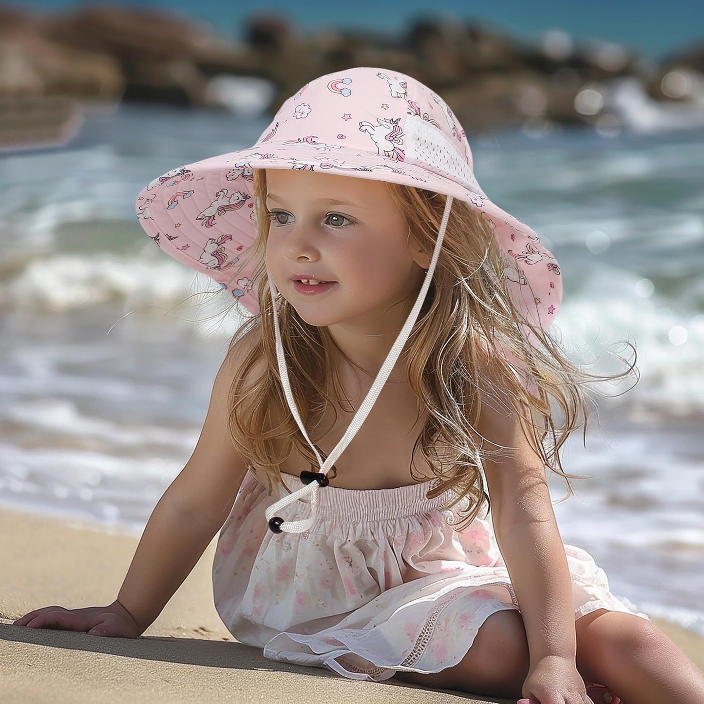 CHUNG Baby Sun Protection Hat Summer Toddler Adjustable UPF 50+ Wide Brim Neck Flap Beach Caps Boys