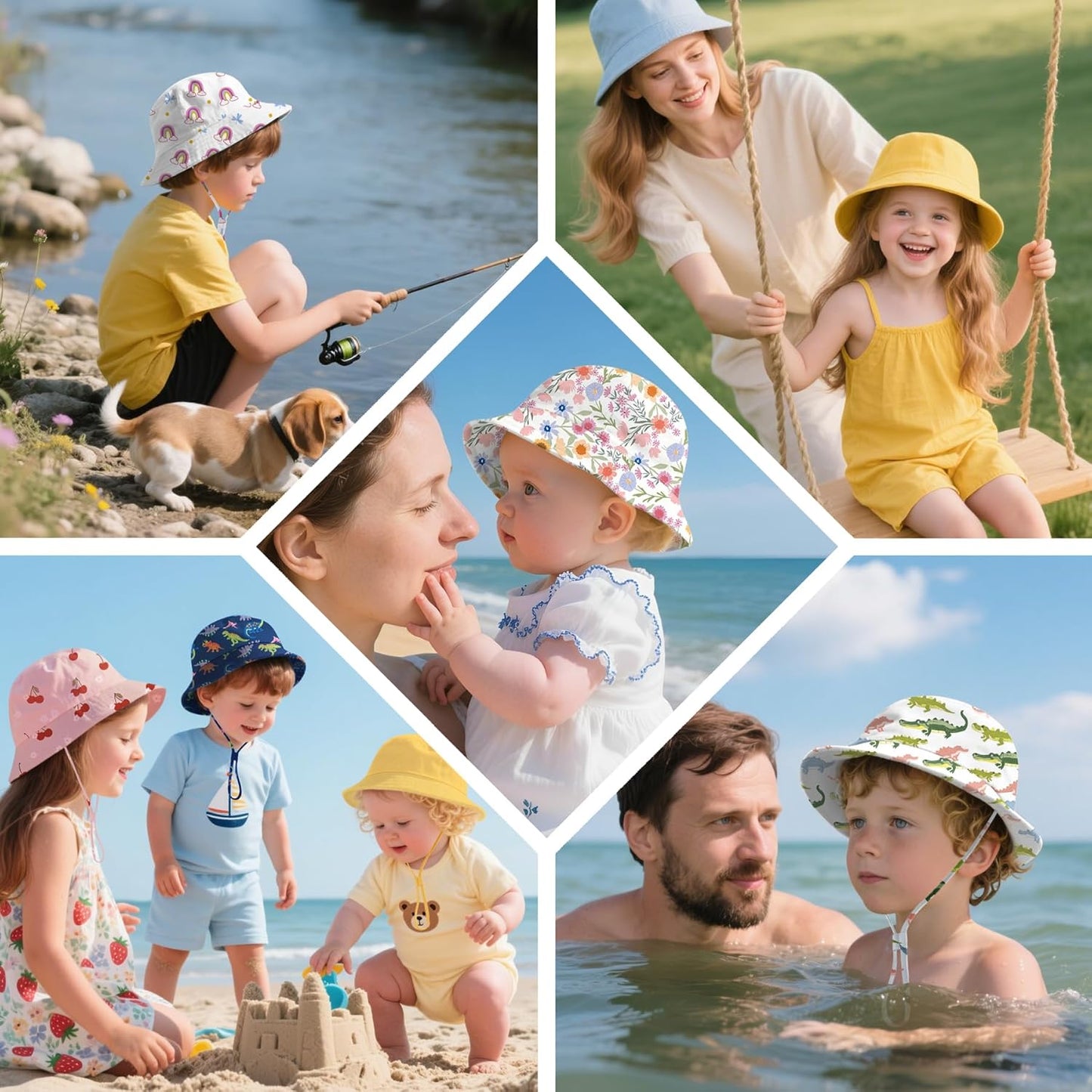 Baby Sun Hat 0-6 Years Toddler Boys Girls Adjustable Bucket Hats Kids Bucket Hats UPF 50+ Wide Brim