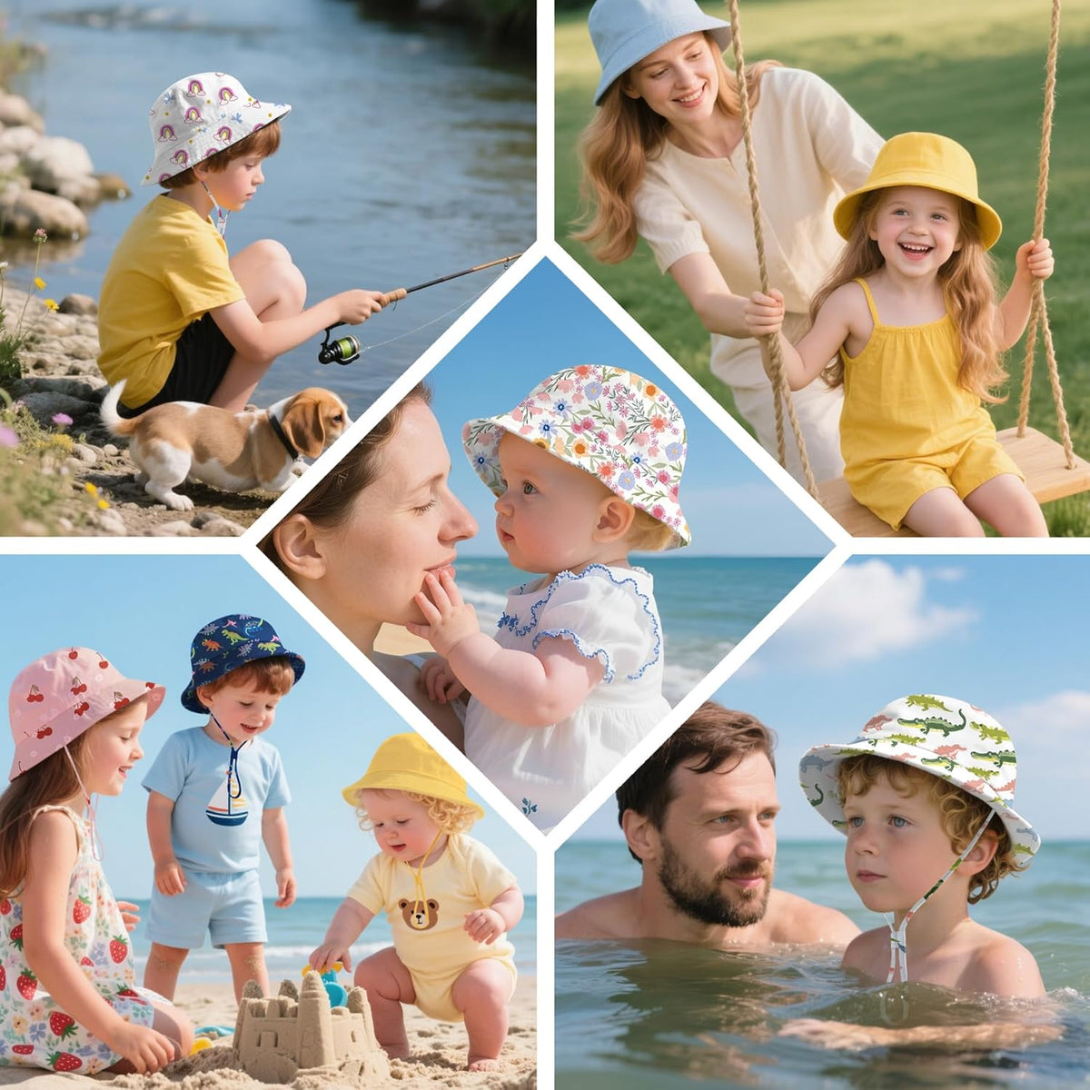 Baby Sun Hat 0-6 Years Toddler Boys Girls Adjustable Bucket Hats Kids Bucket Hats UPF 50+ Wide Brim