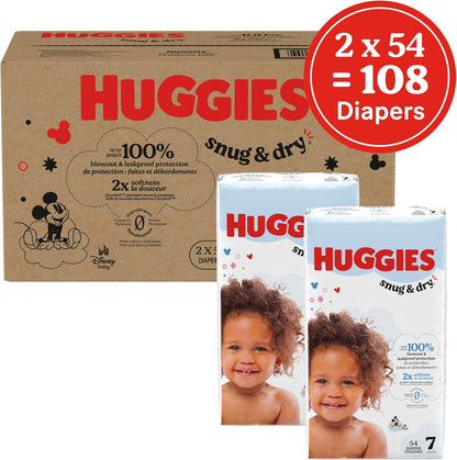 Huggies Size 7 Diapers, Snug & Dry Baby Diapers, Size 7 (41+ lbs), 108 Count (2 Packs of 54)