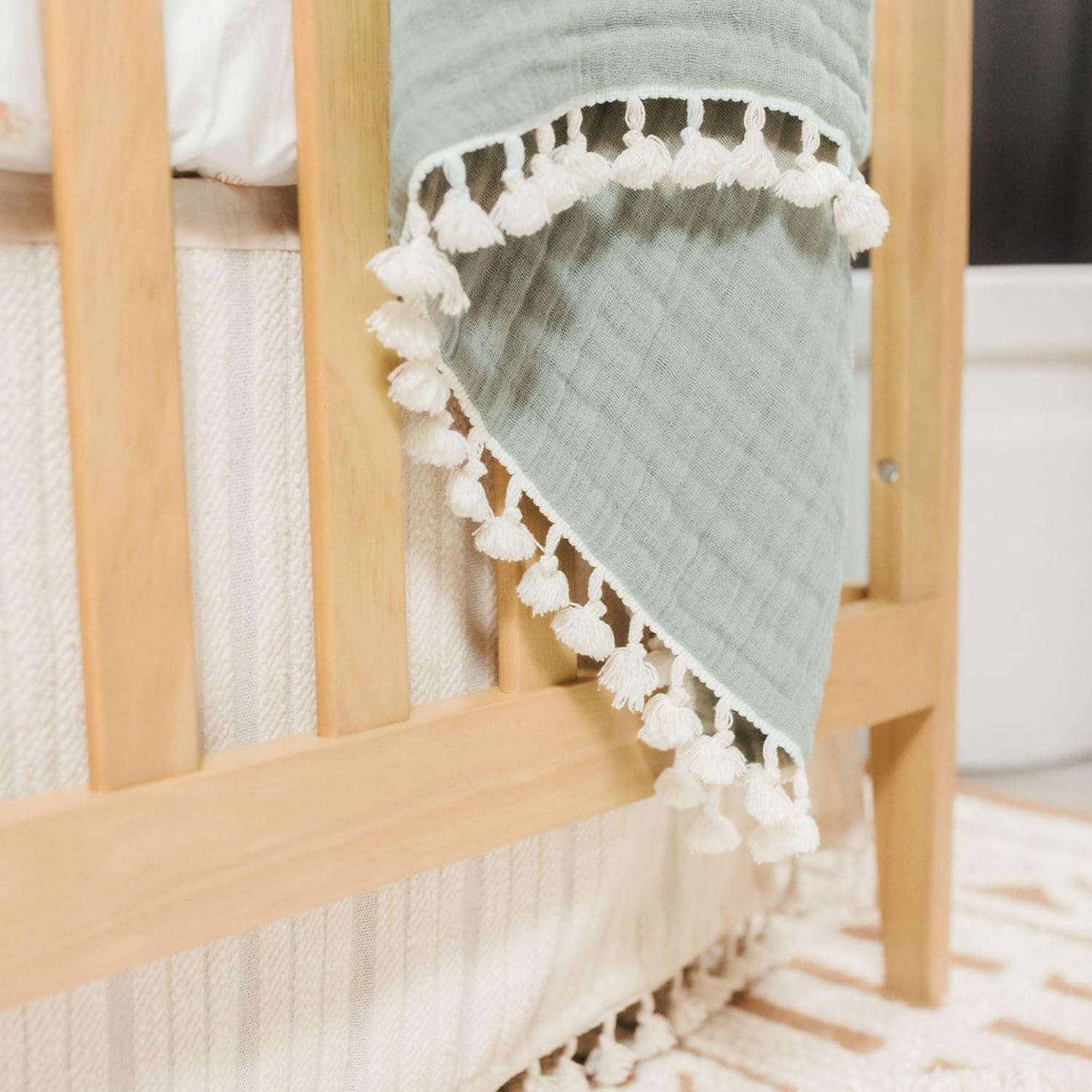 Crane Baby Green Muslin Baby Blanket, 6-Layer Cotton Baby Swaddle, Soft Cotton Lightweight Nursery