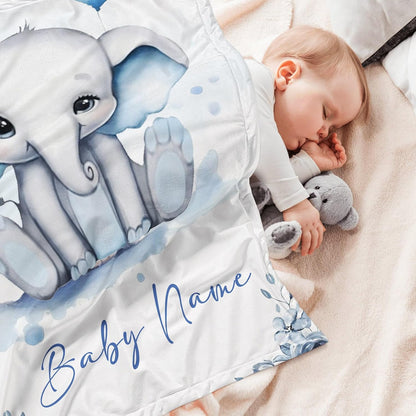 Personalized Baby Blanket for Boy Girl Newborn Custom Elephant Blanket with Name Customized Gifts