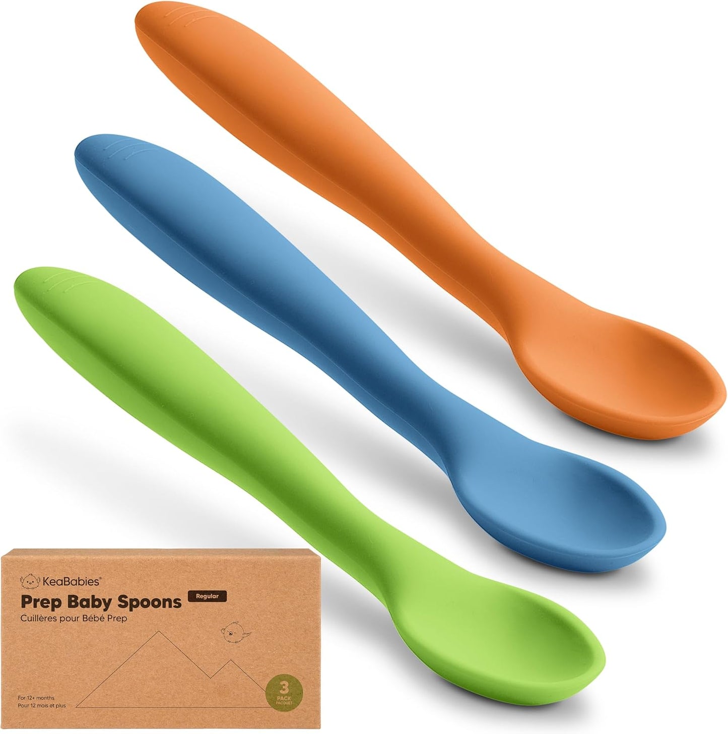 KeaBabies Silicone Baby Spoons, Self Feeding 6-12 months - 3-Pack Baby Weaning Eating Utensils