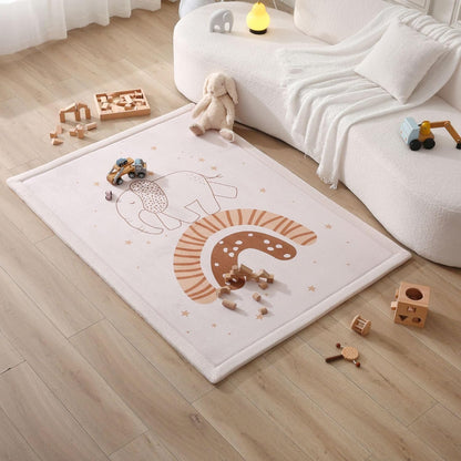 Stylish Coral Baby Play Mat for Floor 47" x 67" Rainbow Elephant – Soft 1" Thick High-Density