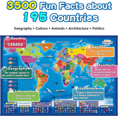 Bilingual Interactive for Kids Talking USA Map World Map for Kids Learning, Geography Toys Games