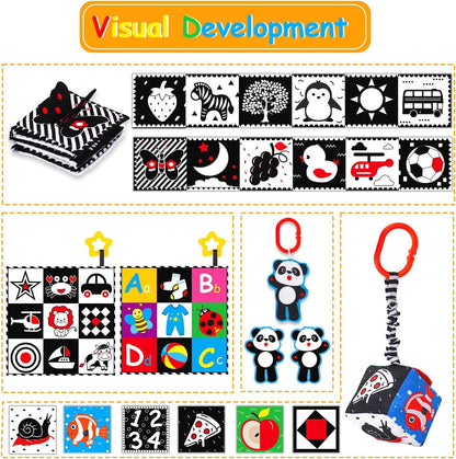 4 PCS Black and White High Contrast Baby Toys 0-3-6 Months Newborn Essential Montessori Toy for