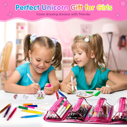 beefunni Unicorn Washable Markers Set 48 pcs with Glitte Pencil Case, Art Supplies for Kids Ages