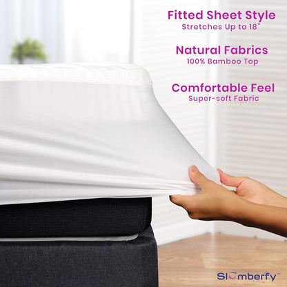 Waterproof Mattress Protector by Slumberfy | Hypoallergenic Bamboo Mattress Protector | Natural +