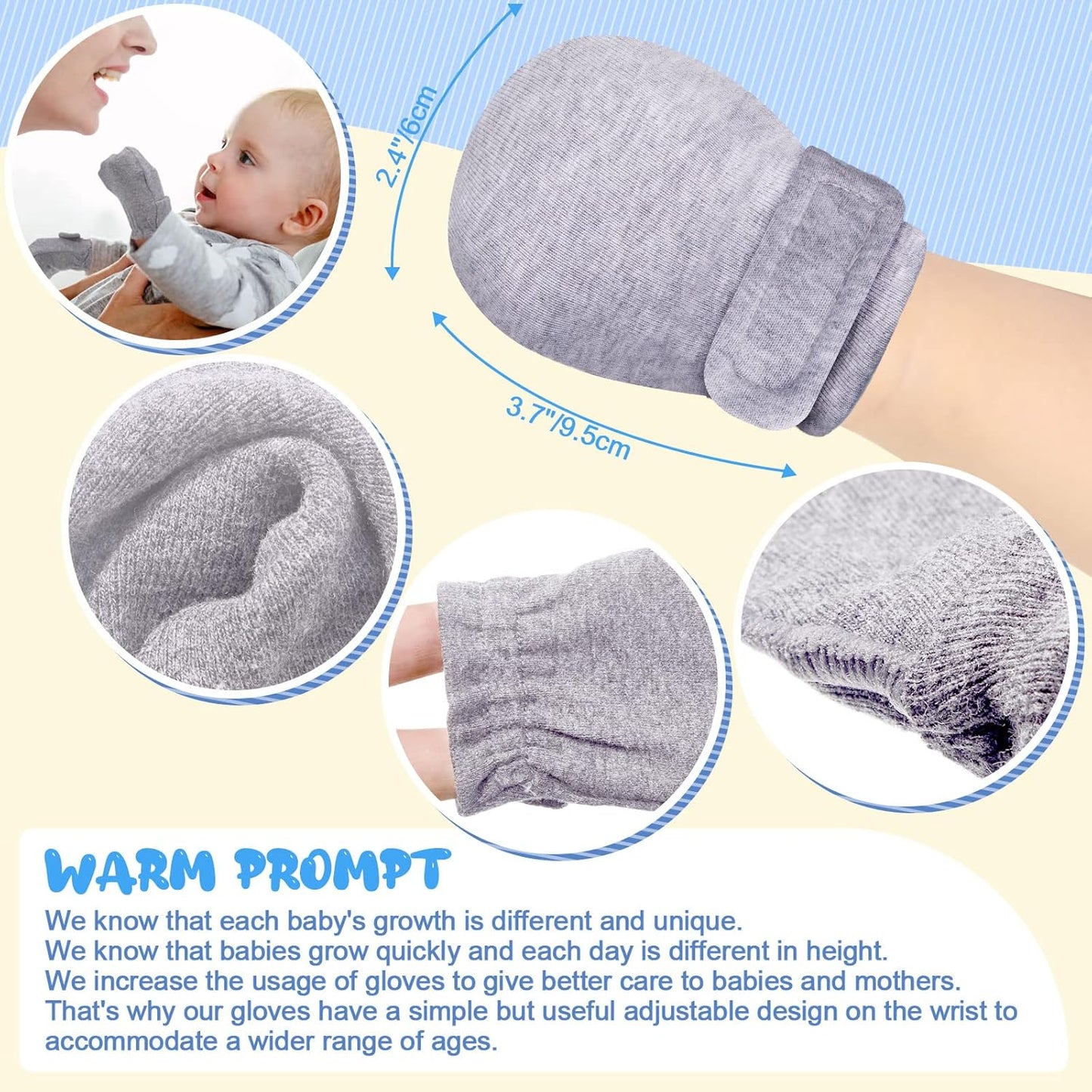 Adjustable Baby Mittens No Scratch Newborn Cotton Breathable Gloves Warm Baby Mitts for Boys Kids