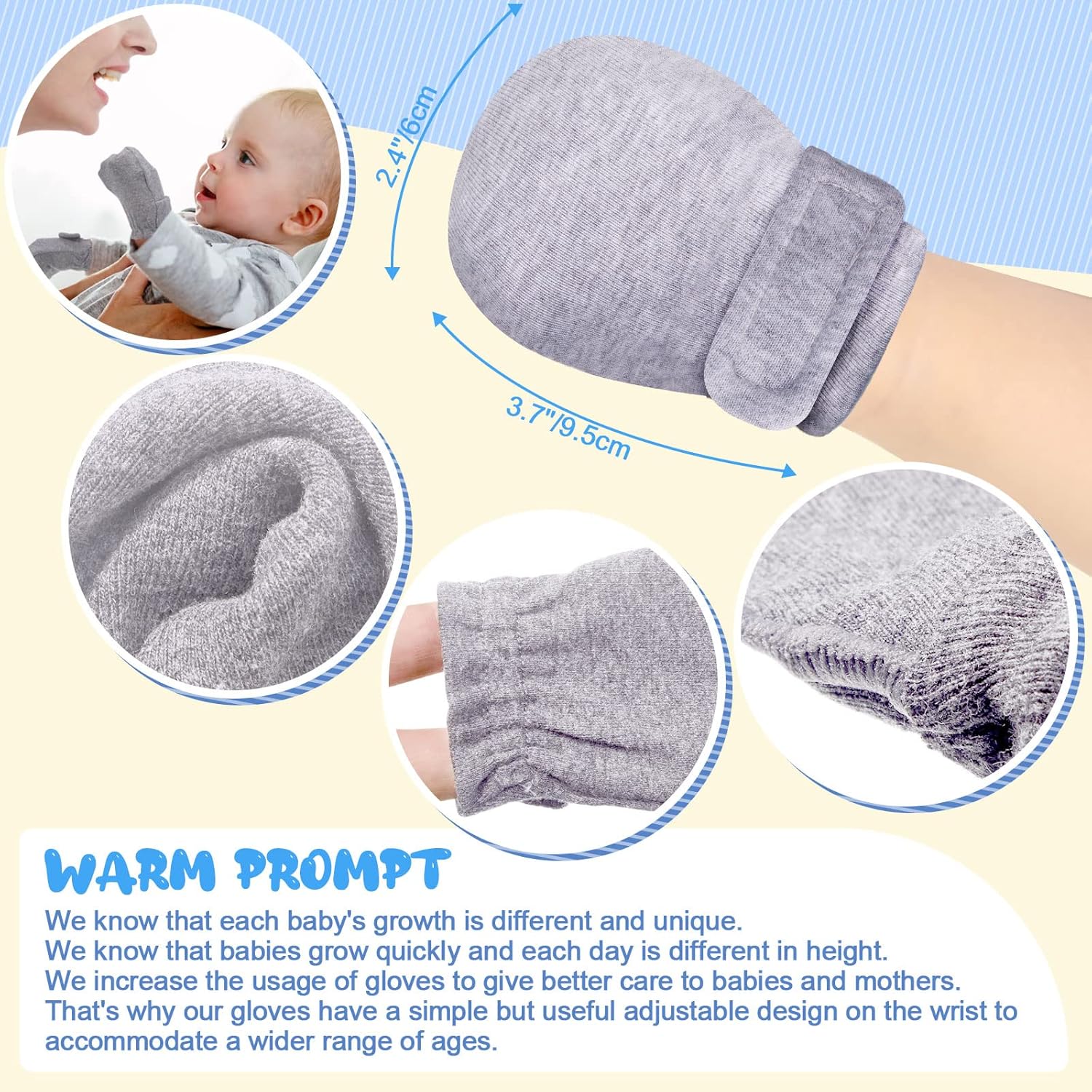 Newcotte Adjustable Baby Mittens No Scratch Newborn Cotton Breathable Gloves Warm Baby Mitts for