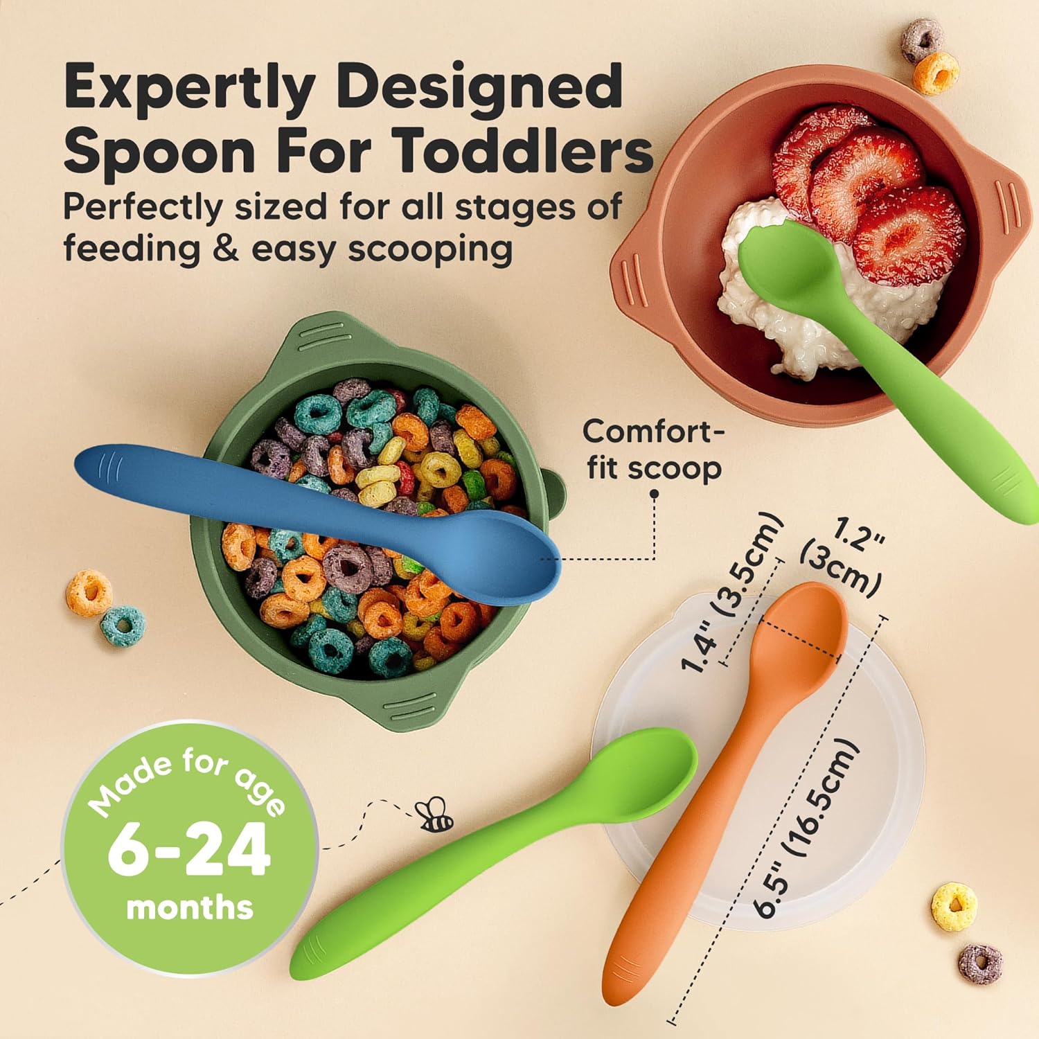 KeaBabies Silicone Baby Spoons, Self Feeding 6-12 months - 3-Pack Baby Weaning Eating Utensils