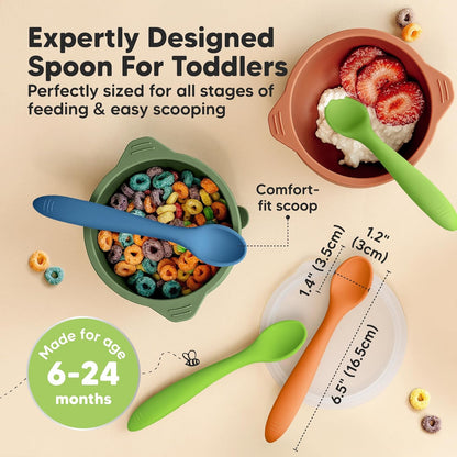 KeaBabies Silicone Baby Spoons, Self Feeding 6-12 months - 3-Pack Baby Weaning Eating Utensils