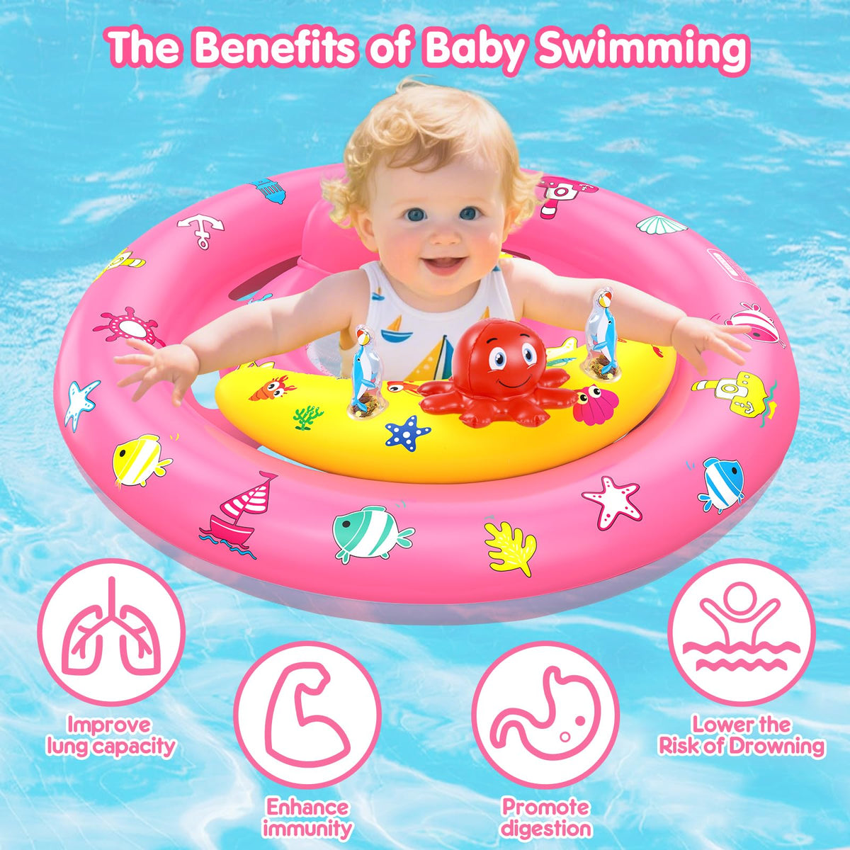 Baby Pool Float with Canopy Infant Toddler Float for 6-36 Months Boys Girls