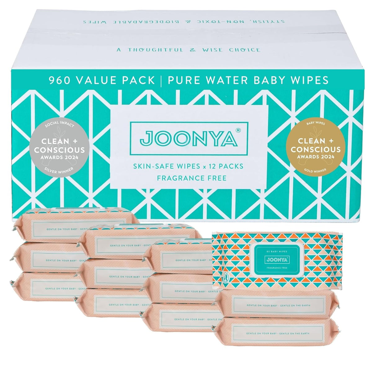 JOONYA Unscented Baby Wipes — Plant-Based, Fragrance-Free Bulk Diaper Wipes | Hypoallergenic