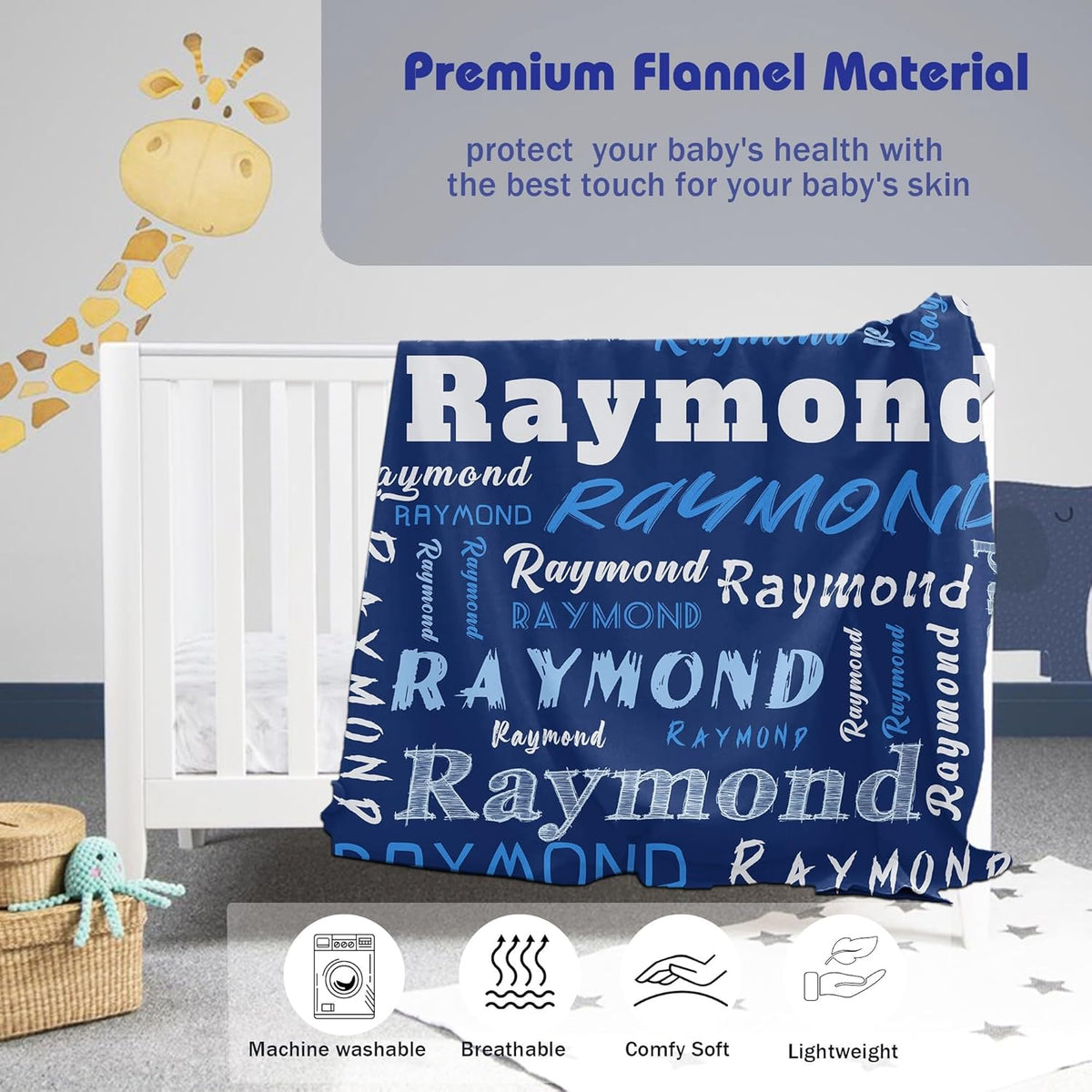 Personalized Baby Blanket with Name Customized Gift for Baby Shower Christmas Birthday New Mom