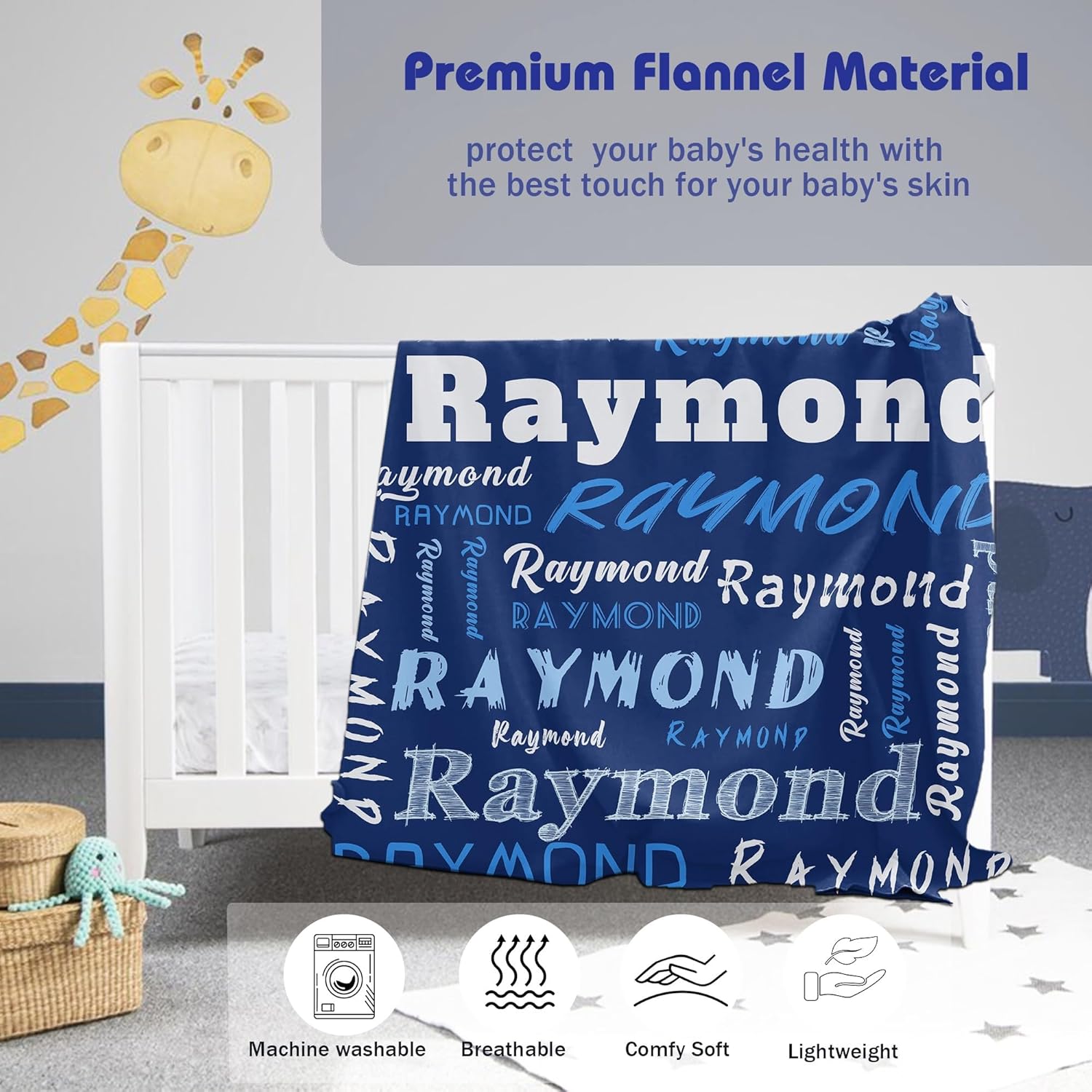 Personalized Baby Blanket with Name Customized Gift for Baby Shower Christmas Birthday New Mom