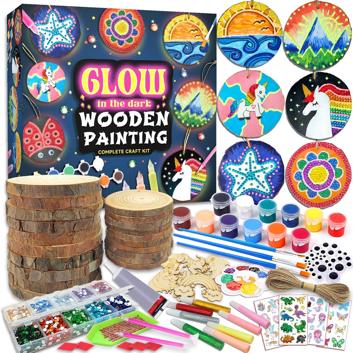klmars Kids Wooden Painting Kit-Glow in The Dark-Arts & Crafts Gifts for Boys Girls Ages 5-12-Craft