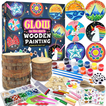 klmars Kids Wooden Painting Kit-Glow in The Dark-Arts & Crafts Gifts for Boys Girls Ages 5-12-Craft