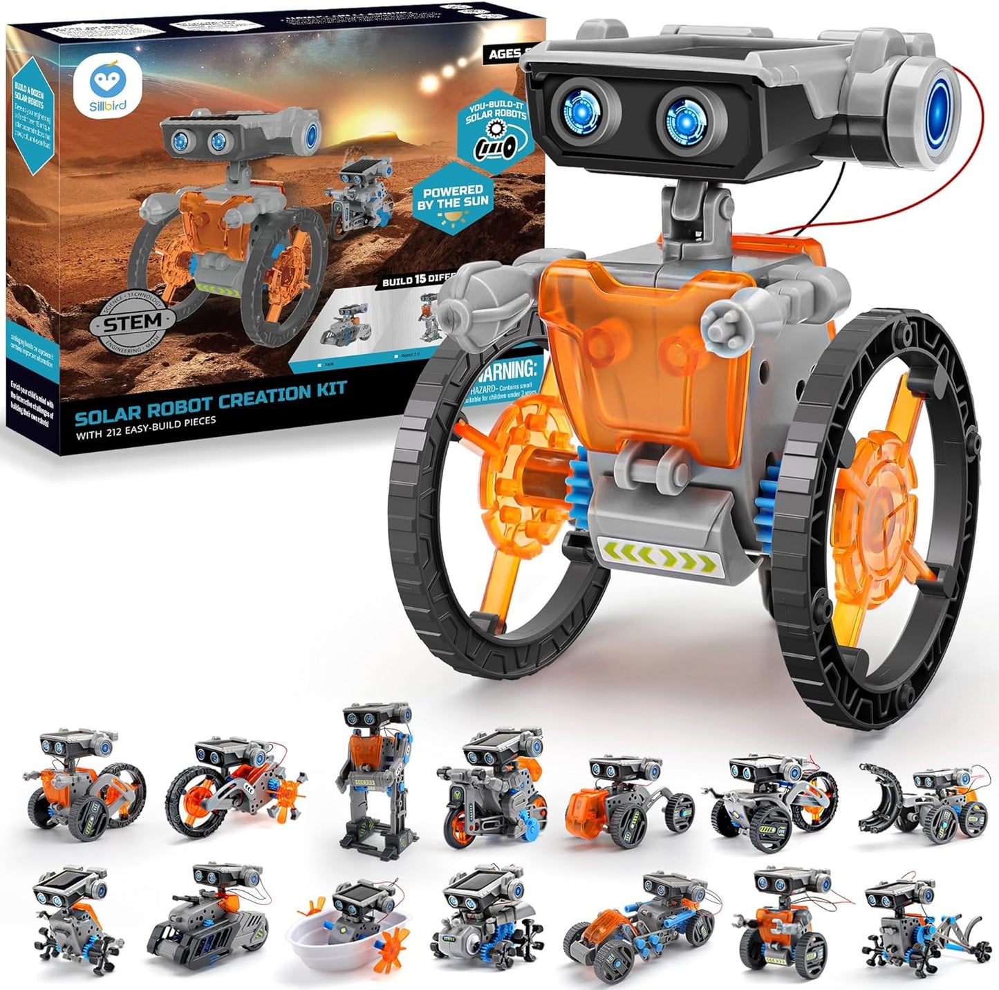 Sillbird Solar Robot Building Kit STEM Gift for Boys Aged 8-13, 15-in-1 DIY Science Educational