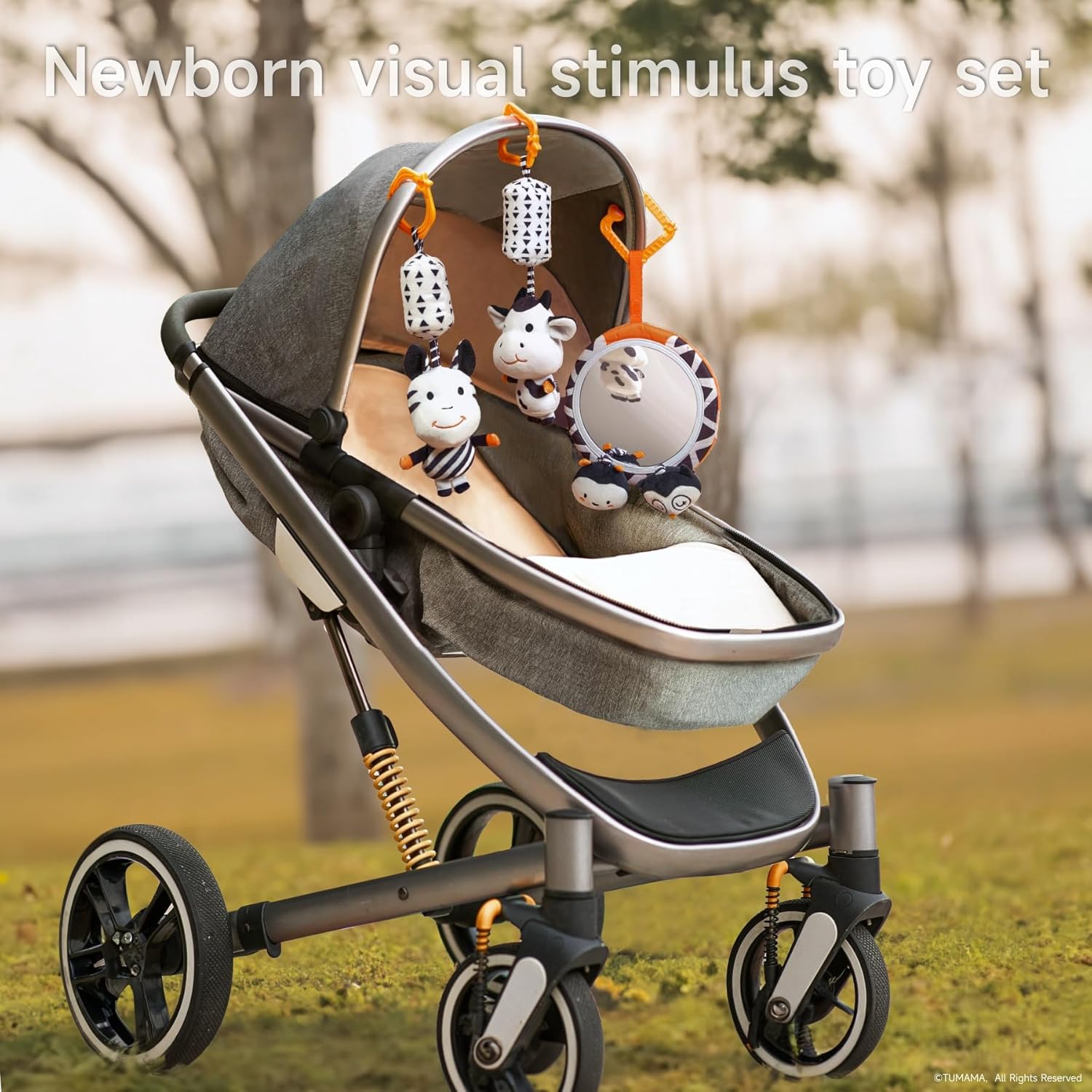 TUMAMA Black and White Baby Toys, High Contrast Tummy Time, Newborn Soft Books Mirror Rattles