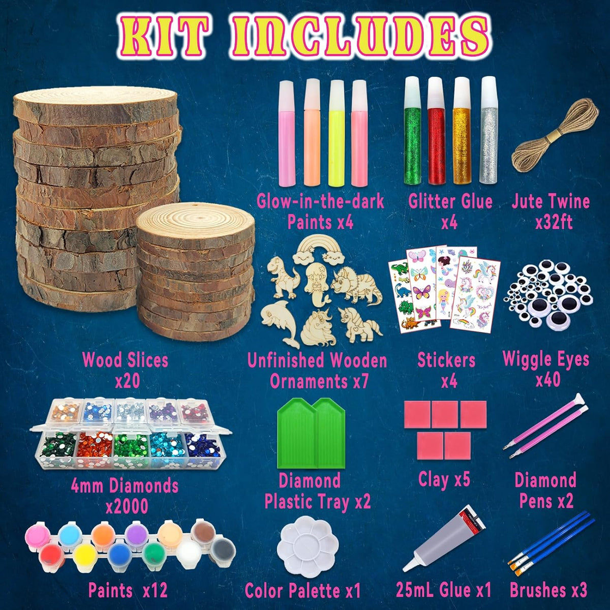 klmars Kids Wooden Painting Kit-Glow in The Dark-Arts & Crafts Gifts for Boys Girls Ages 5-12-Craft