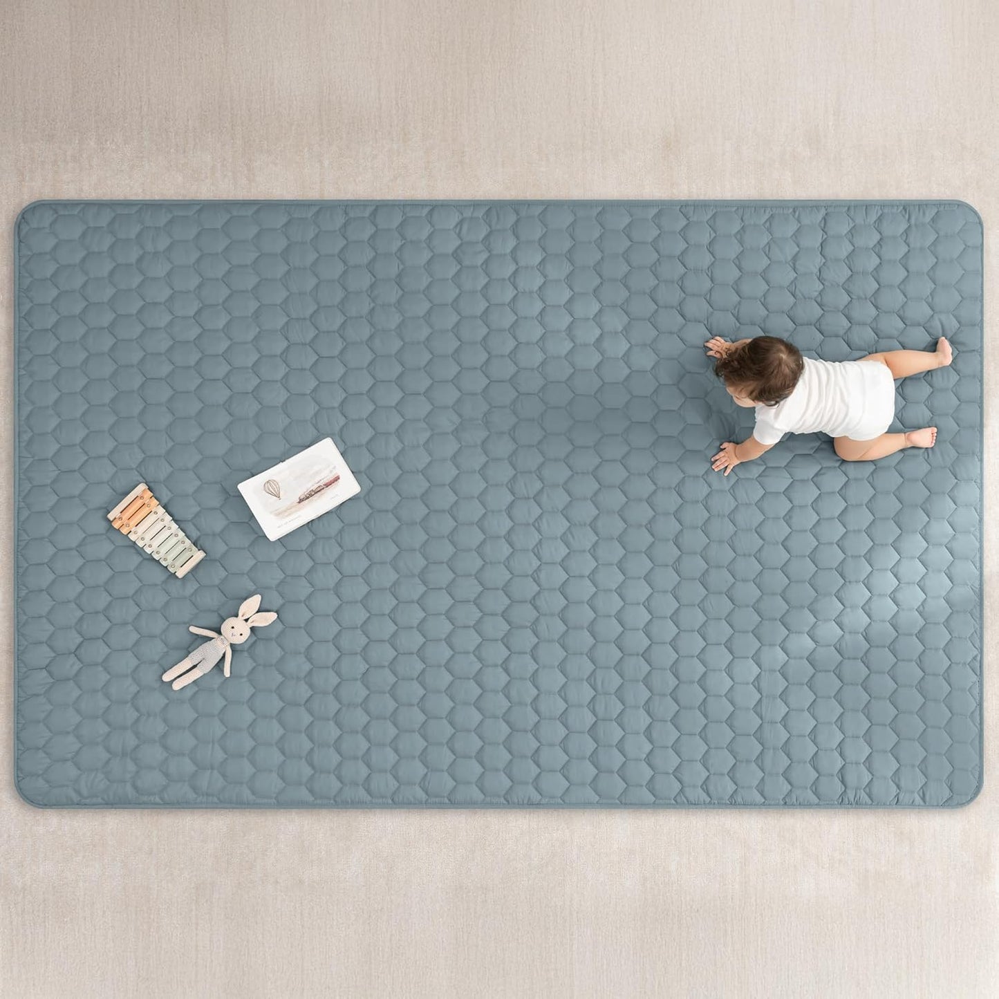 Comfy Cubs Rectangle Kids Play Mat - Large 60 x 96 inches Soft Quilted Baby Floor Mat with Non-Slip