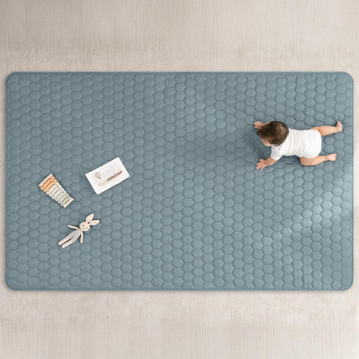 Comfy Cubs Rectangle Kids Play Mat - Large 60 x 96 inches Soft Quilted Baby Floor Mat with Non-Slip