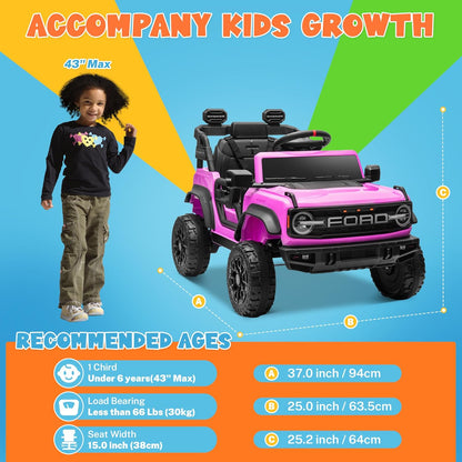 ENYOPRO 12V Ford Bronco Raptor Ride On Car for Kids, Electric Power Car Ride-On Toy for Toddlers