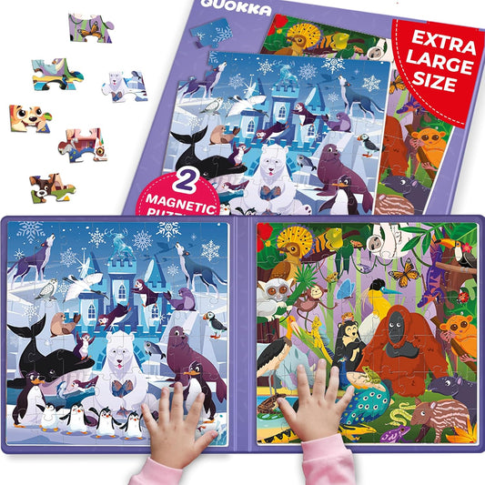 QUOKKA Magnetic Toddler Puzzles Ages 4-6 - 2x48 Travel Puzzles Games for Kids 3-5 Years Old