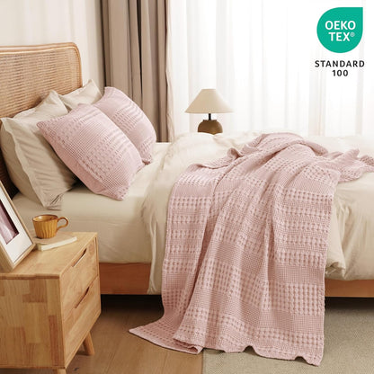 PHF 100% Cotton Waffle Weave Throw Blanket, Soft Lightweight Breathable Cozy Summer Throws for