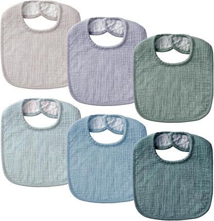 6-Pack Muslin Baby Bibs for Unisex Boys Girls, Cotton Baby Drool Bibs, Drooling and Teething Bibs