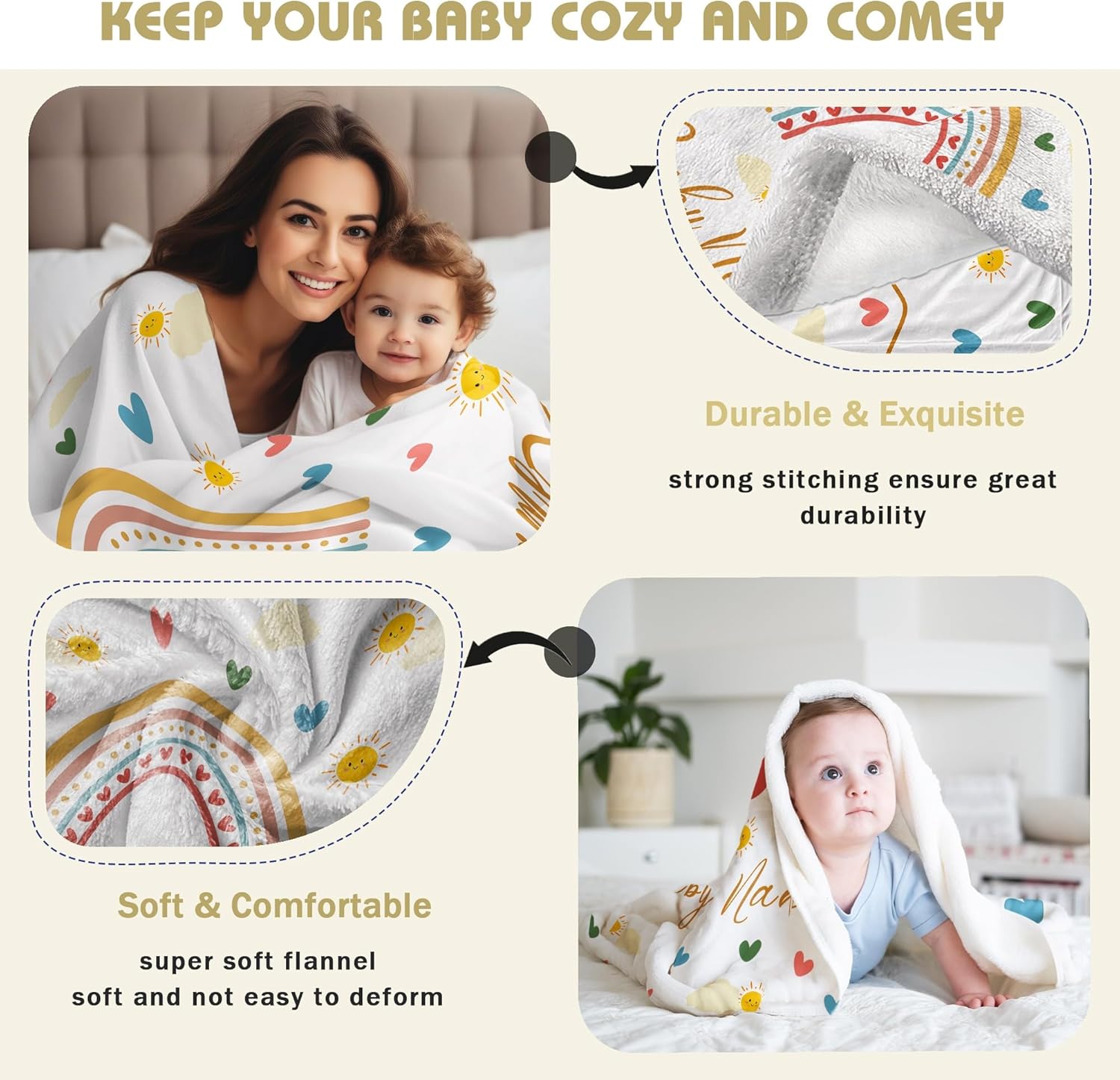Personalized Baby Name Blanket for Girl Gifts for Baby Shower Christmas Birthday Custom Blanket