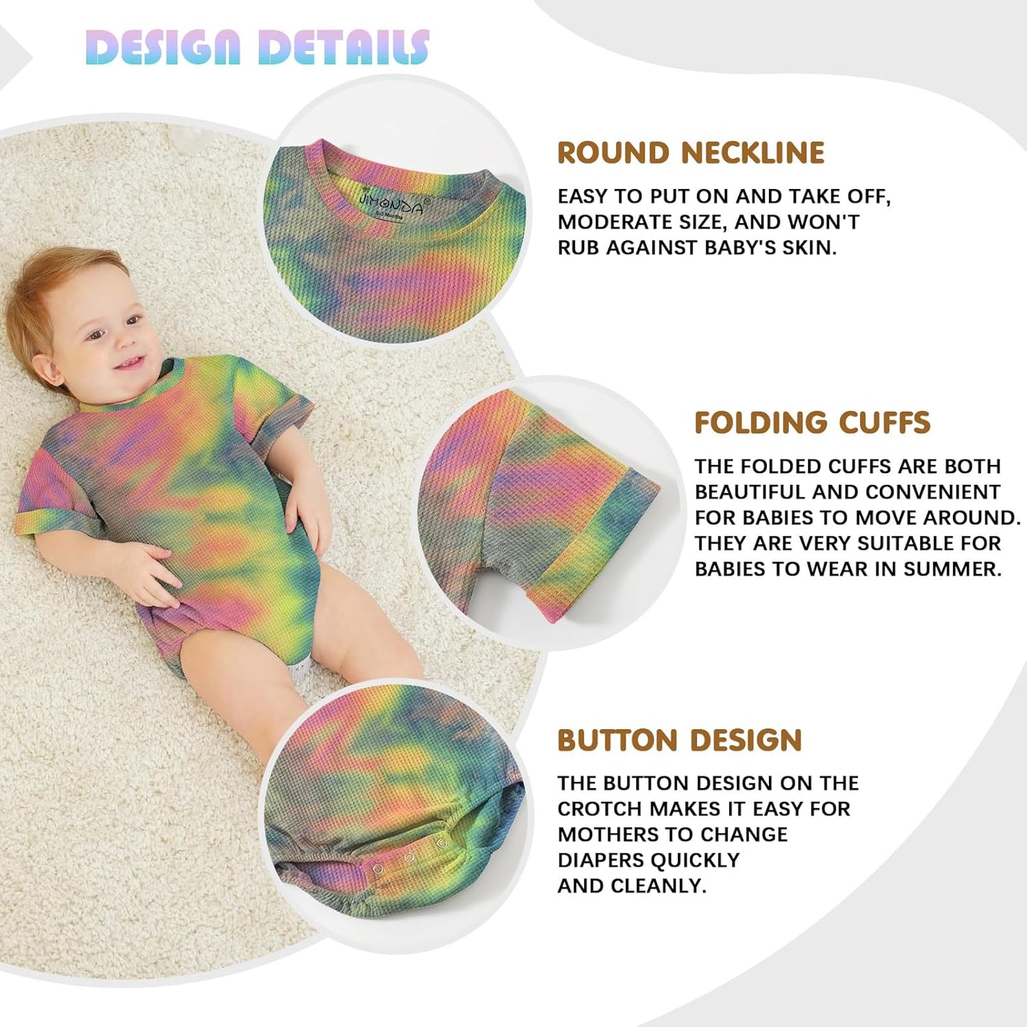 Jimonda Baby Bodysuit Newborn Tie Dye Clothes Infant Waffle One Piece Romper Baby Boys Girls Short