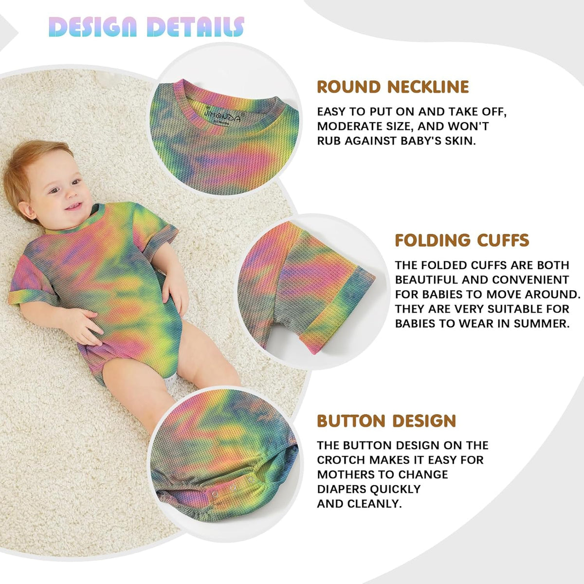 Jimonda Baby Bodysuit Newborn Tie Dye Clothes Infant Waffle One Piece Romper Baby Boys Girls Short