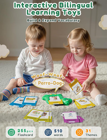 Spanish and English Talking Flash Cards for Toddlers with 510 Sight Words, Dinosaur Shaped