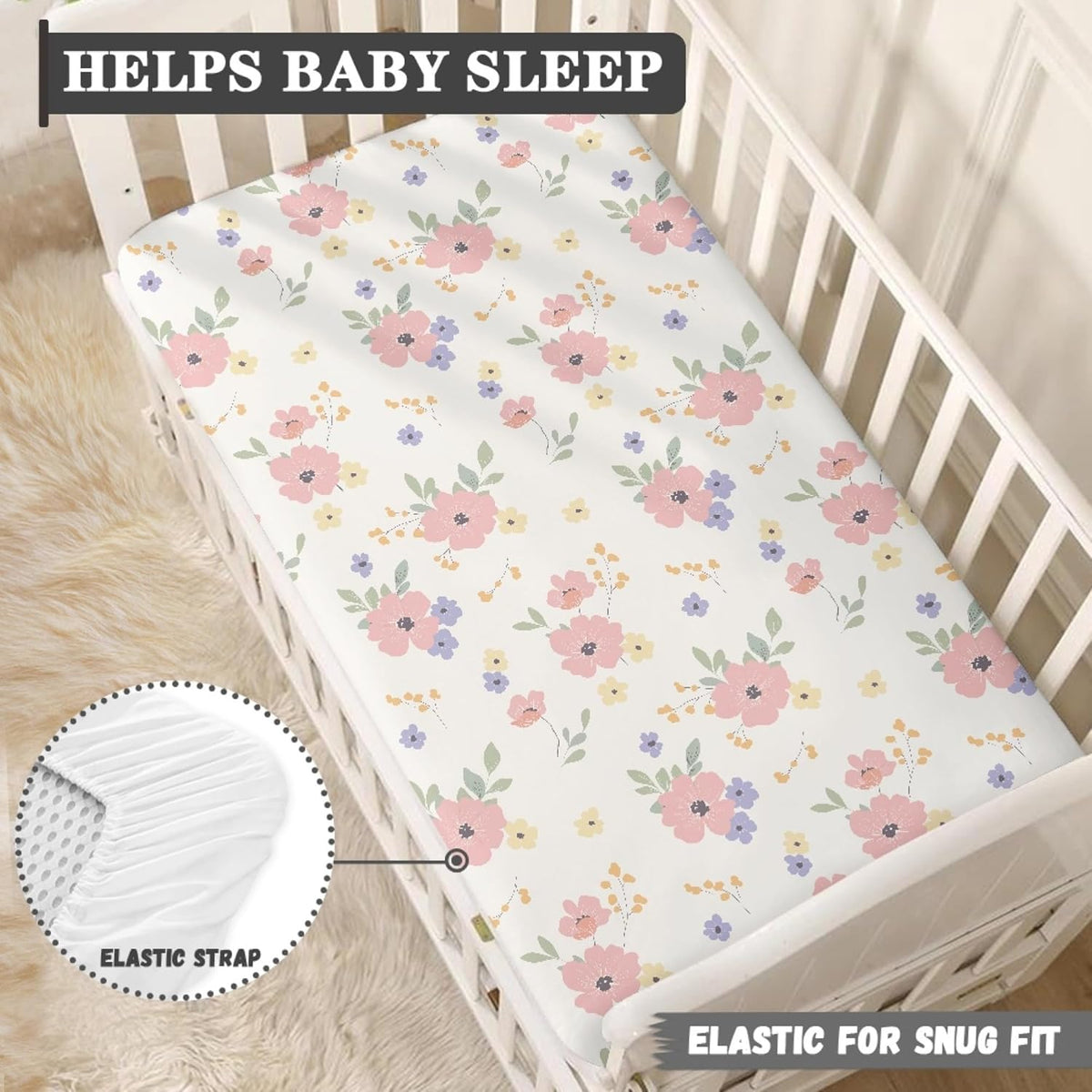 Dreamy Floral Print Fitted Crib Sheet Flower Baby Crib Sheet Fit Standard Crib and Toddler