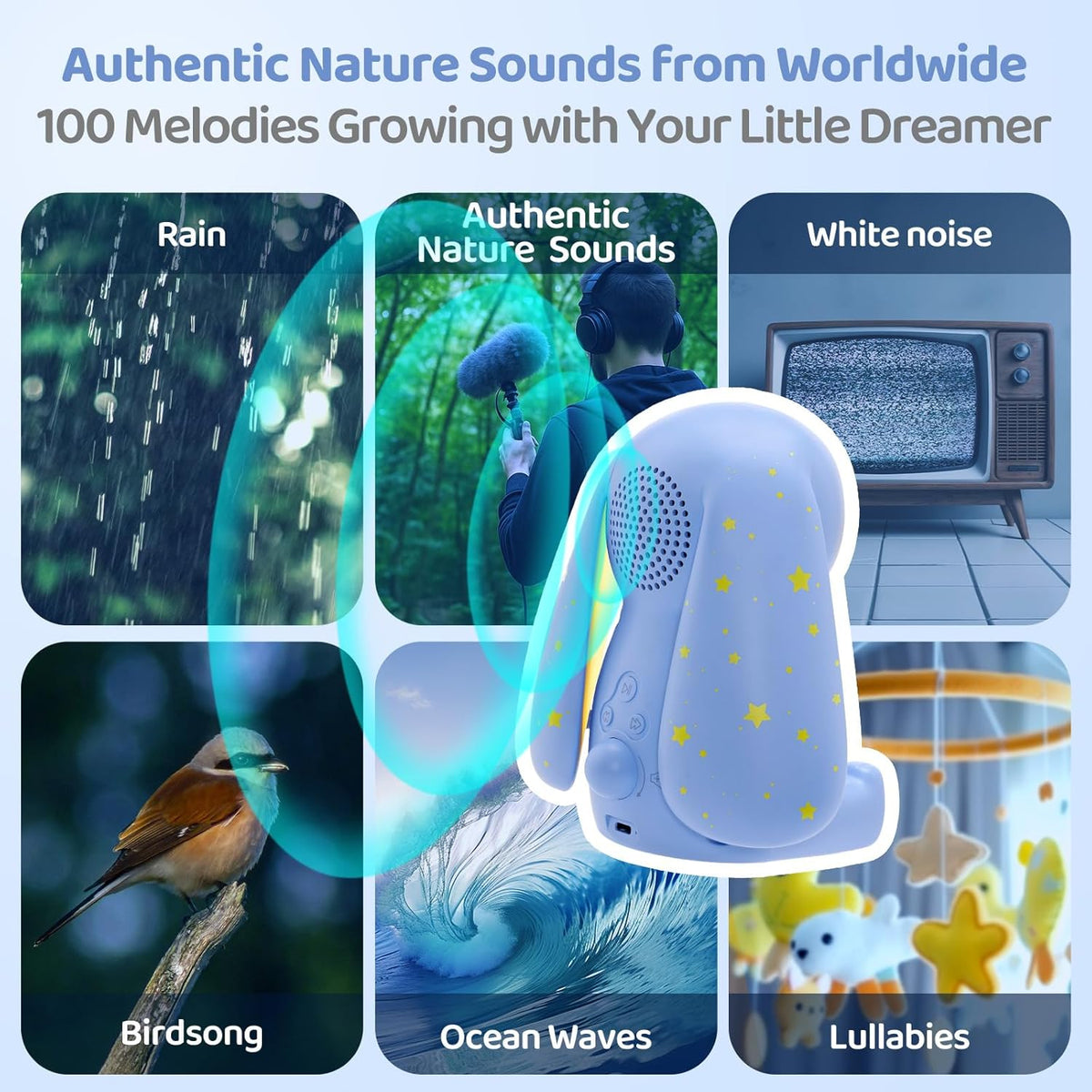 2025 Mom's Choice Awards | White Noise Sound Machine Baby with Night Light, Cry Detection,100