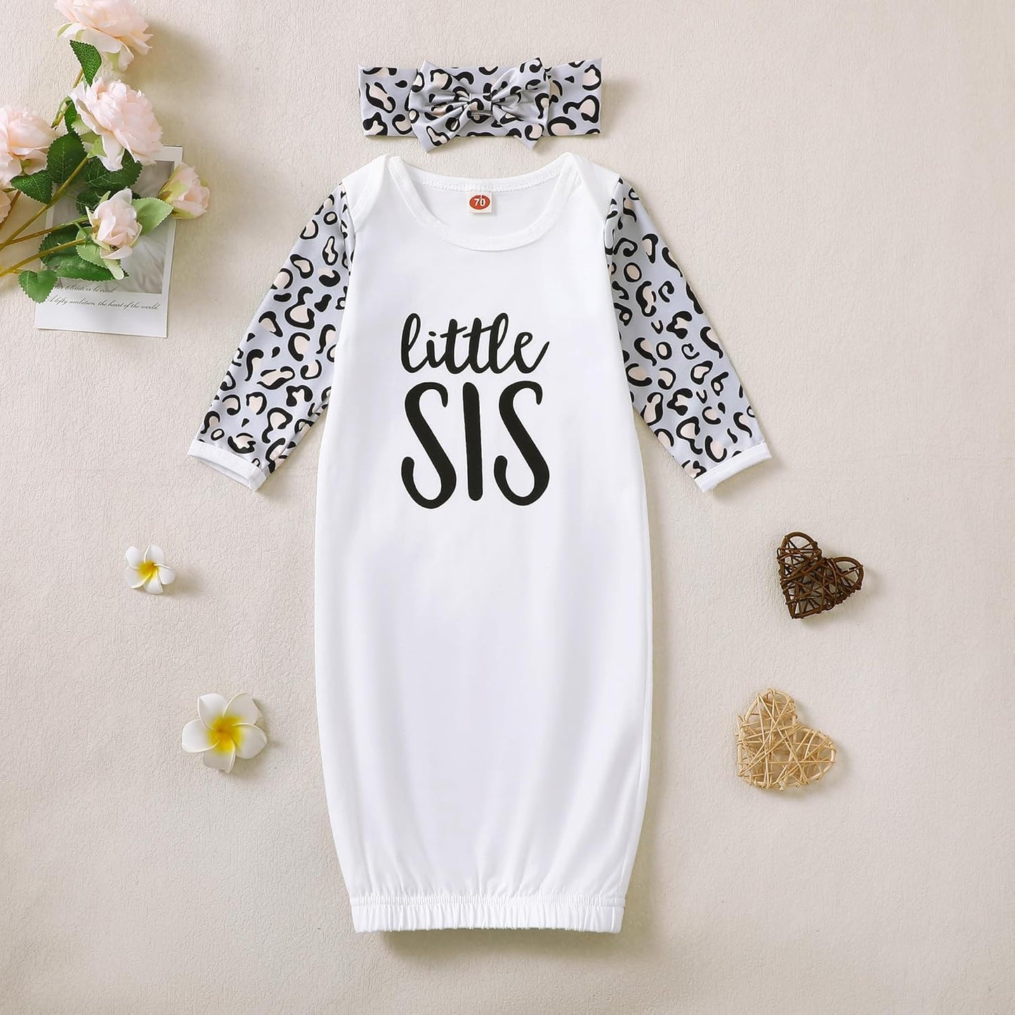 AMAWMW Newborn Baby Girl Little Sister Sleeper Gown Stripe Long Sleeve Nightgown Pajamas Gifts